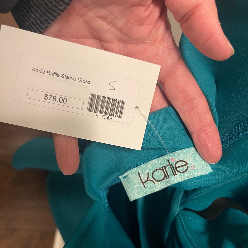 Karlie Teal Ruffle Sleeve Dress